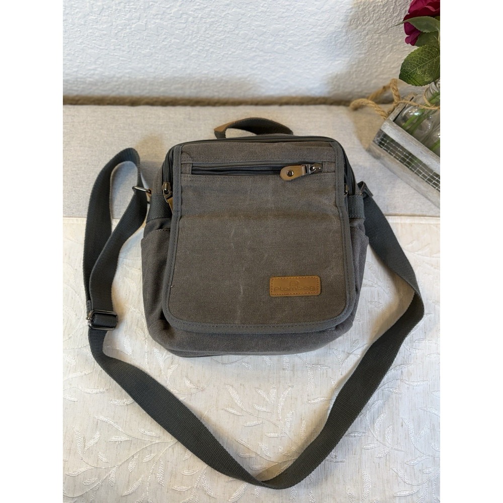 PLAMBAG Messenger Bag Travel Satchel Gray Canvas Shoulder Crossbody. Unisex.